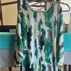 Abstract Green and White Blouse